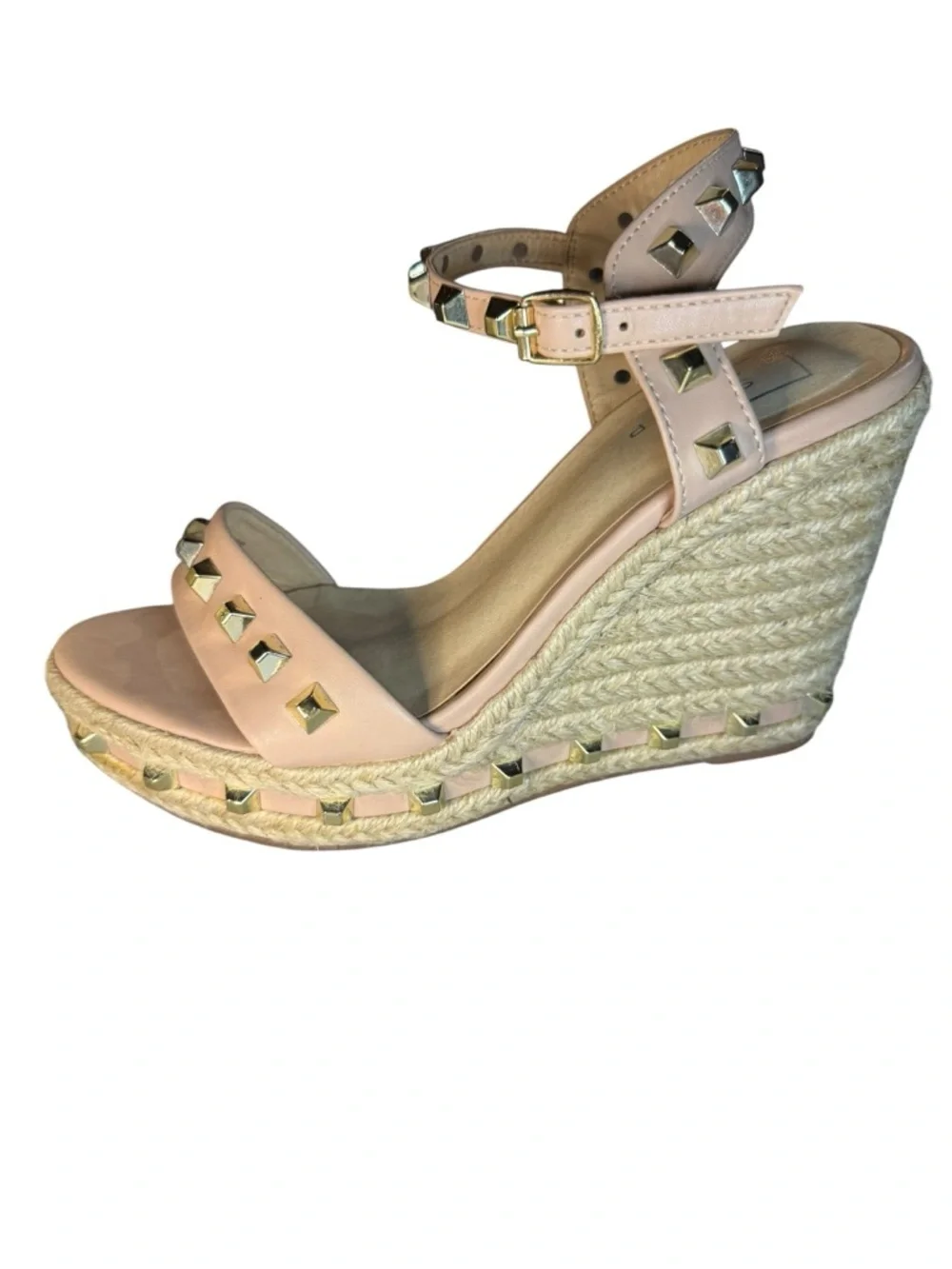 7.5 Gold Studded Wedge Sandals Nude Pink Espadrille Shu Shop Chic Miami Vacation